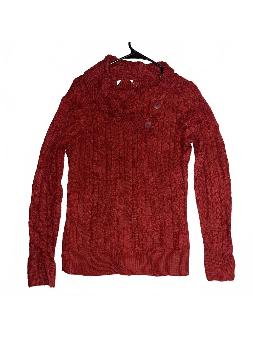 St. John’s Bay Y2K Rust Red Chunky Cable Knit Cowl Neck Sweater Size Large